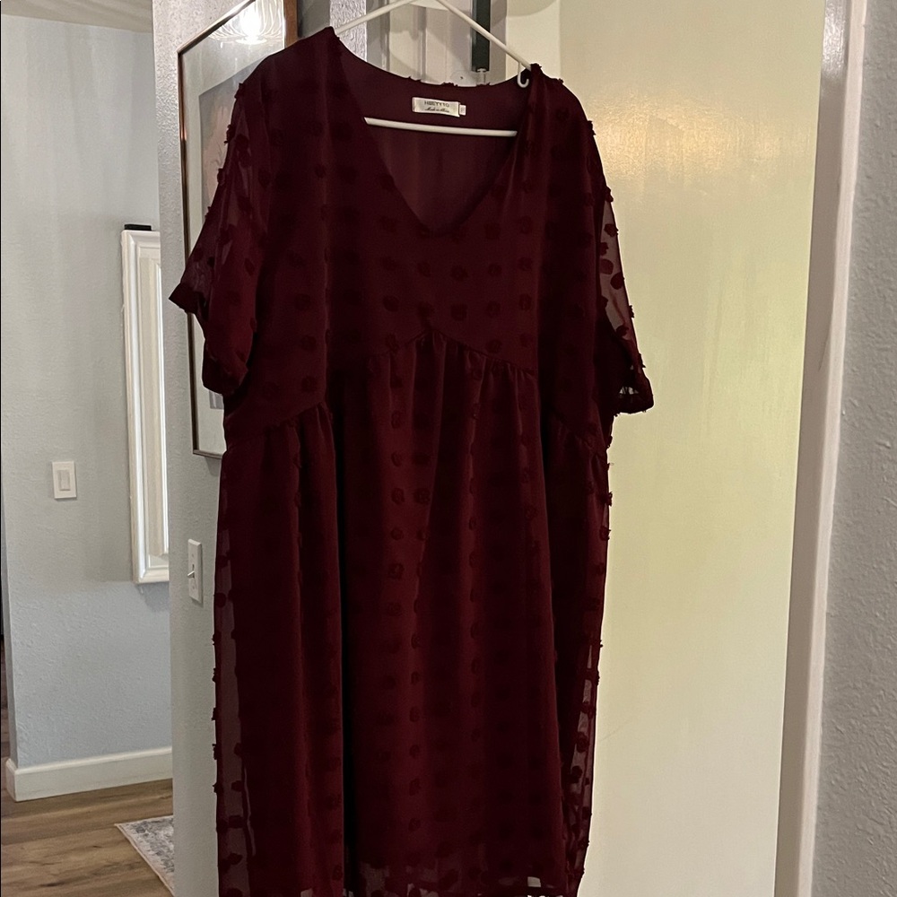 Burgundy Sheer Polka Dot Dress